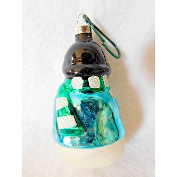 Glass Christmas Ornament Snowman Smile Holding Candy Cane 4" High - Picture 4 of 5